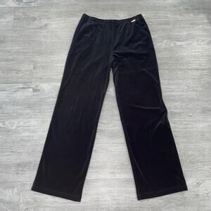 St John Sport By Marie Gray Black Velour Pants Womens Size Medium Wide Leg